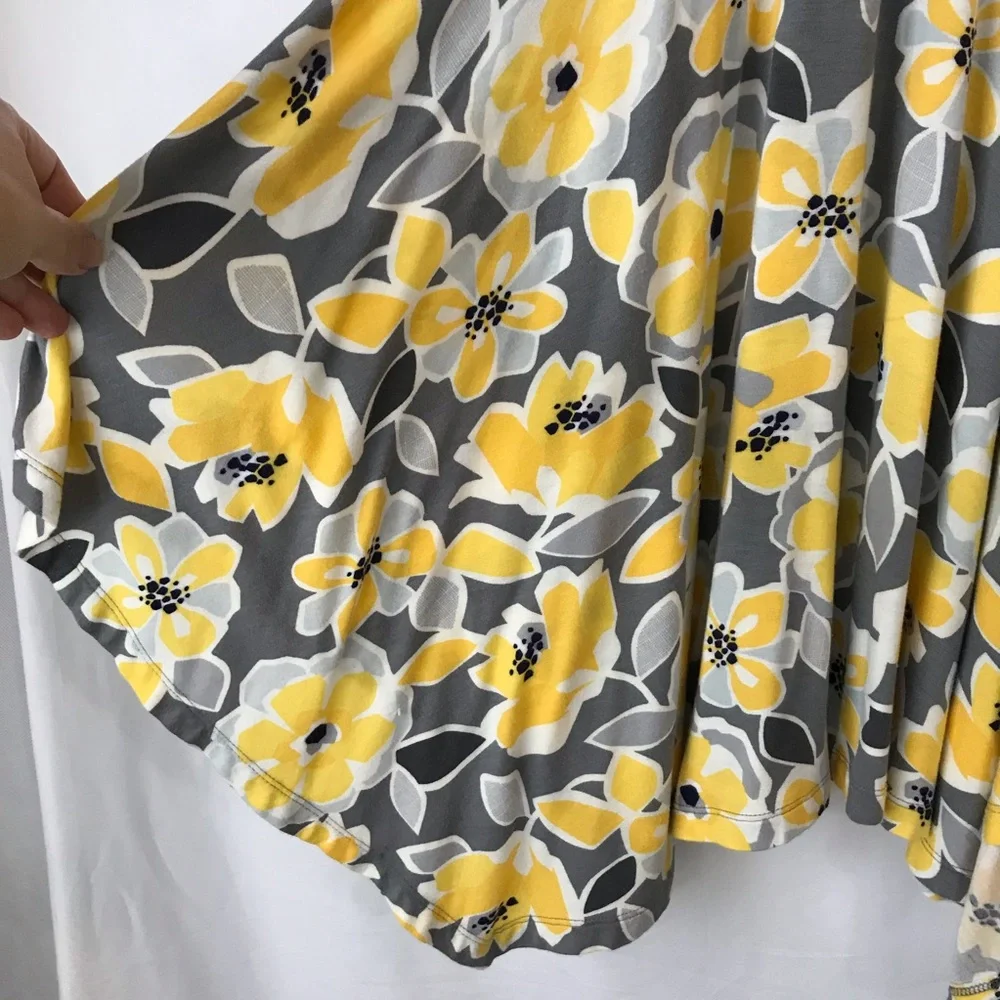 GYMBOREE Maxi Dress Size 6 A-Symmetrical Yellow Gray Floral 3/4 Sleeve